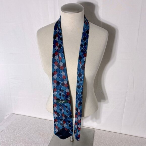 Vintage Forsyth Blue Red Square Print 100% Silk Tie - Picture 2 of 10